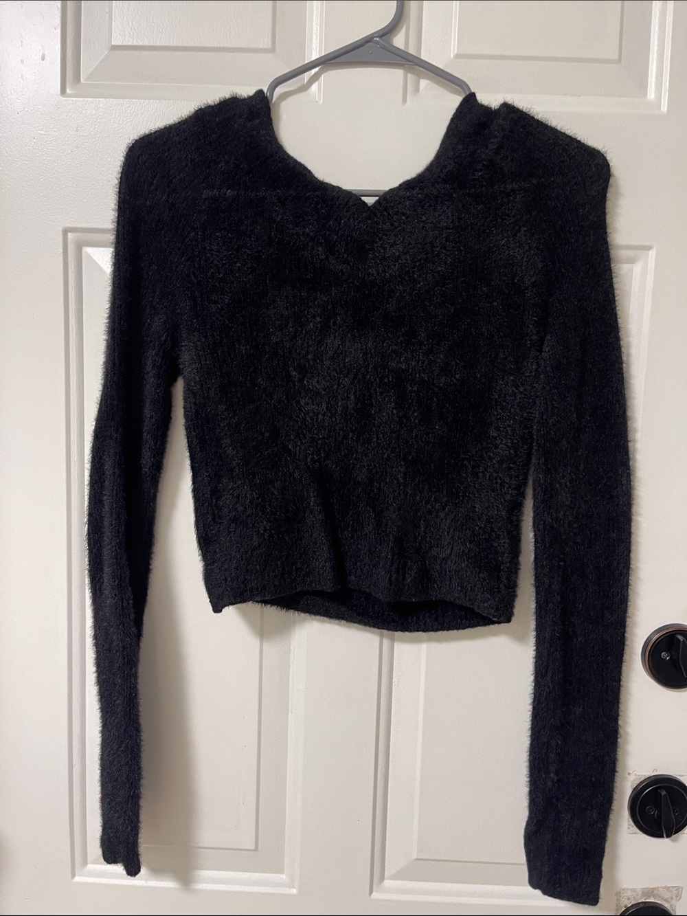 Girls Black  V‑Neck Long Sleeve Top